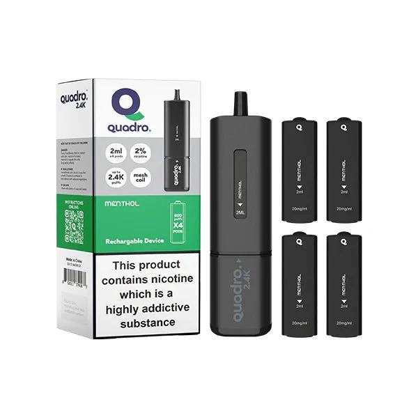 20mg Quadro 2.4K Pod Vape Kit 4 in 1 Black Series 2400 Puffs - Image 10