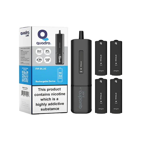 20mg Quadro 2.4K Pod Vape Kit 4 in 1 Black Series 2400 Puffs - Image 11